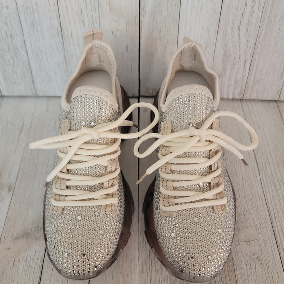 40% OFF SALE-GYPSY JAZZ/ VERY G- HELLA CREAM RHINESTONE SNEAKERS - Picture 4 of 6